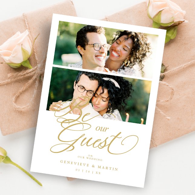 Cool Snazzy Golden Effect 2 Photos Wedding  Save The Date (Cool Snazzy Golden Effect 2 Photos Wedding Save the date Card with Envelope.)