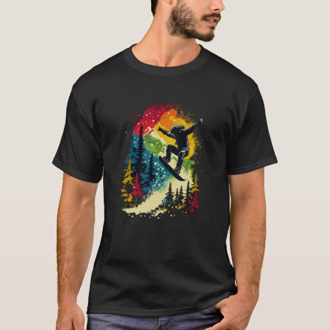 Cool Snowboarder Snowboarding Mountains Trees Men' T-Shirt (Vorderseite)