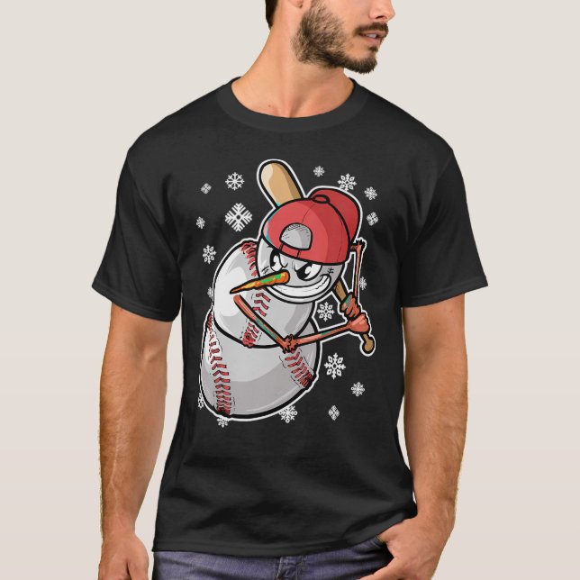 Cool Snowman Baseball Player Baseball Bat Christma T-Shirt (Vorderseite)