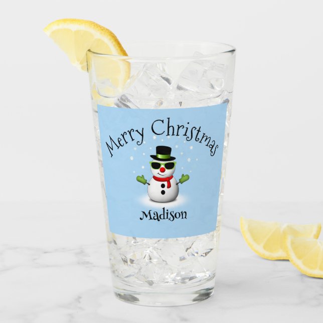 Cool Snowman Merina Weihnachten Familienname Glas (Vorderseite Ice)