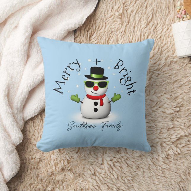 Cool Snowman Merry Bright Weihnachts Custom Family Kissen (Decke)