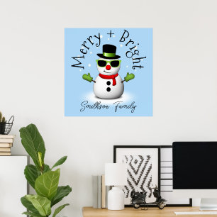 Cool Snowman Merry Bright Weihnachts Custom Family Poster
