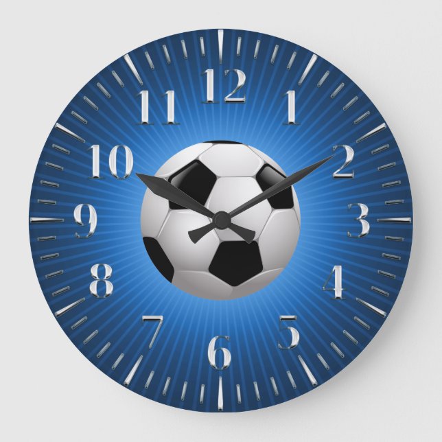 Cool Sport Soccer | Football Blue Große Wanduhr (Vorderseite)