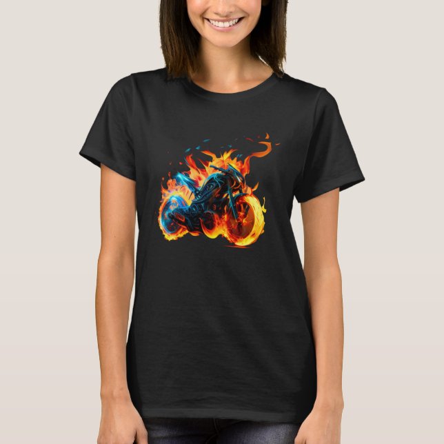 Cool sporty Motorcycle on Fire T-Shirt (Vorderseite)