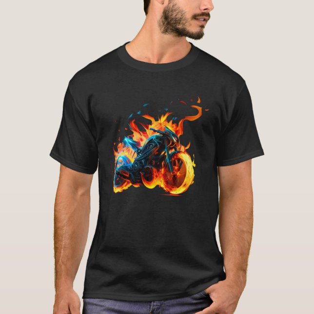 Cool sporty Motorcycle on Fire T-Shirt (Vorderseite)