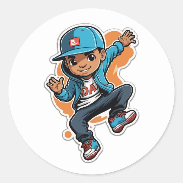 Cool Street Style Boy Cartoon-Zeichenketten-Aufkle Runder Aufkleber (Vorderseite)