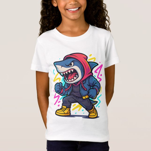 Cool Streetwear Shark Cartoon T - Shirt (Vorderseite)