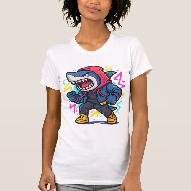 Cool Streetwear Shark Cartoon T - Shirt (Vorderseite)