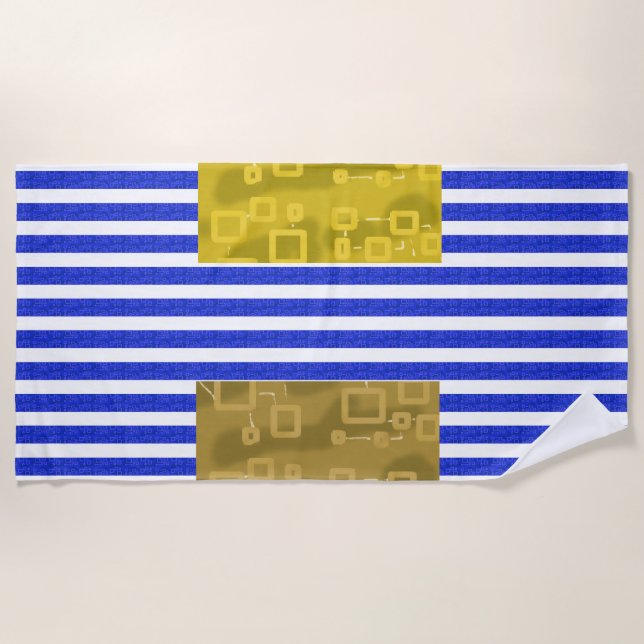 Cool Stripes Blue Gold Geometric  Strandtuch (Vorderseite)