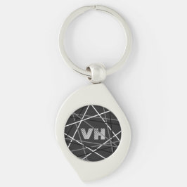 Cool Stripte Gitarre Graue Schwarz-Initialen Schlüsselanhänger