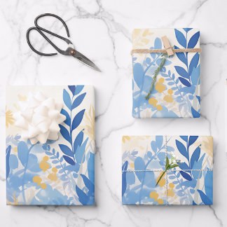 Cool Summer Blue Floral Botanical Garden Geschenkpapier Set