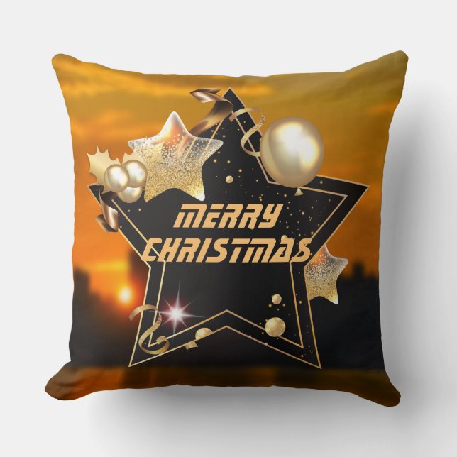 Cool Sunrise Black Gold Metallic Star Xmas New Ye Kissen (Vorderseite)
