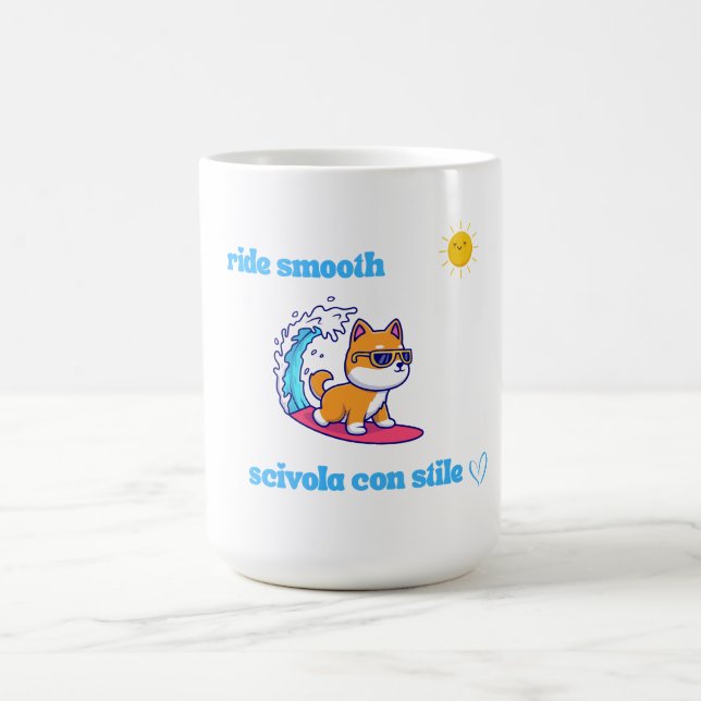 Cool Surfen Welpenkleidung Sonnenbrille Kaffeetasse (Mittel)
