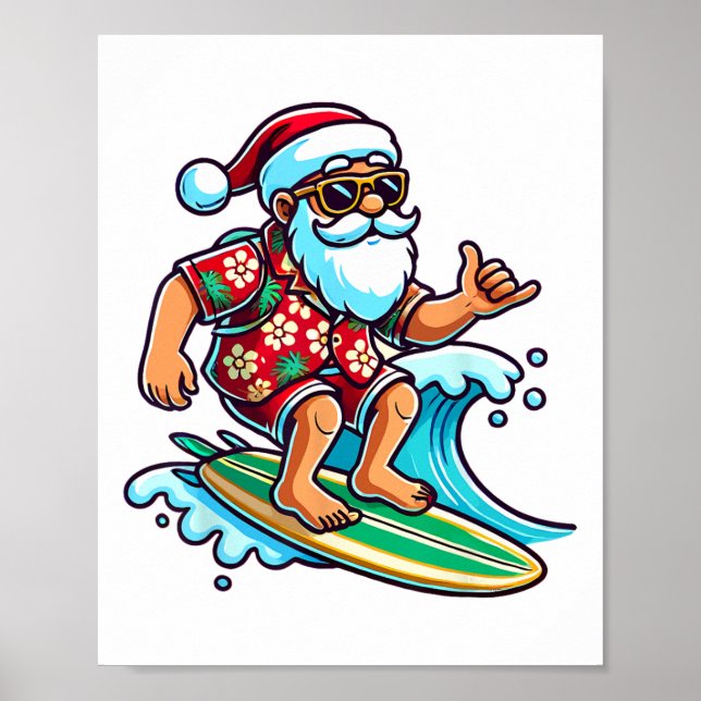 Cool Surfing Santa Christmas In July Summer Beach  Poster (Vorne)