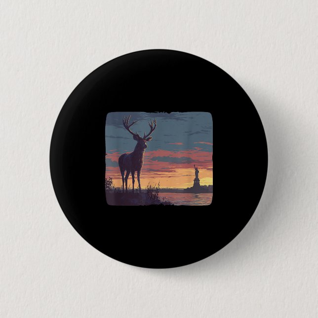 Cool Symbolic Deer With Statue Of Liberty Costume  Button (Vorderseite)
