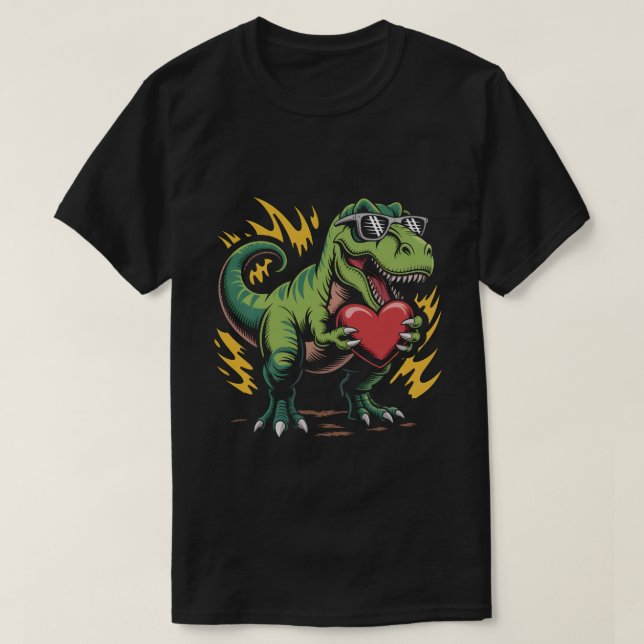 Cool T-Rex Dinosaur Valentine's Day Heart Sunglass T-Shirt (Design vorne)