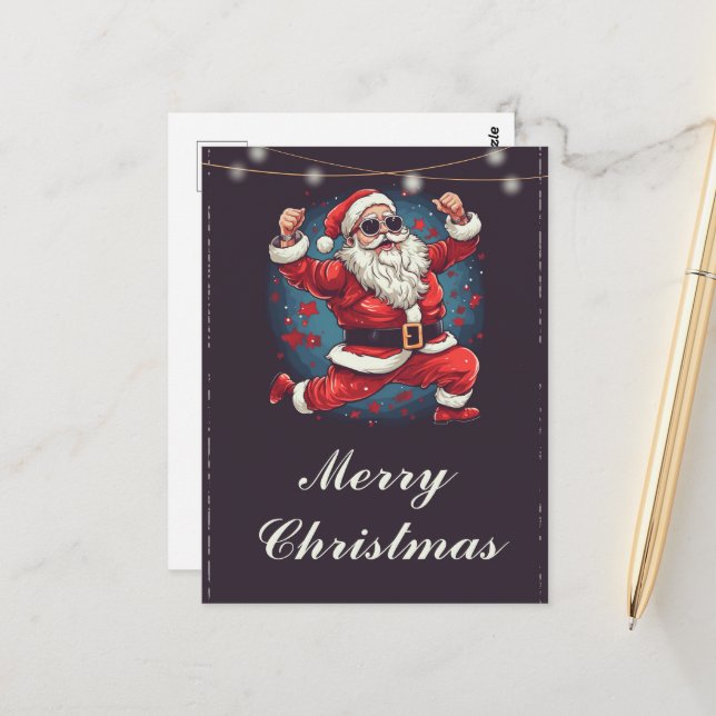 Cool tanzende Santa Claus Illustration Postkarte (Vorderseite/Rückseite Beispiel)