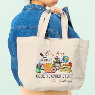 Cool Teacher Fun Moderner Personalisierter Name Jumbo Stoffbeutel