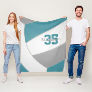 Cool Teal Gray and White Sized Volleyball Fleecedecke