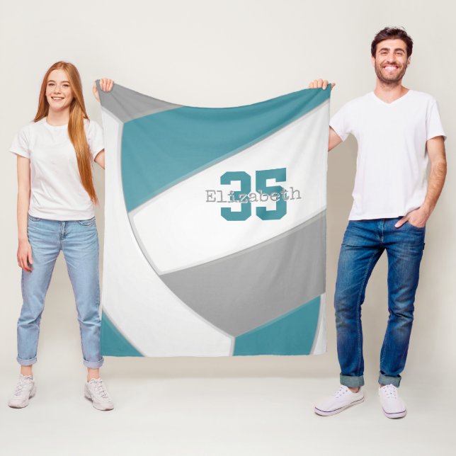 Cool Teal Gray and White Sized Volleyball Fleecedecke (Beispiel)