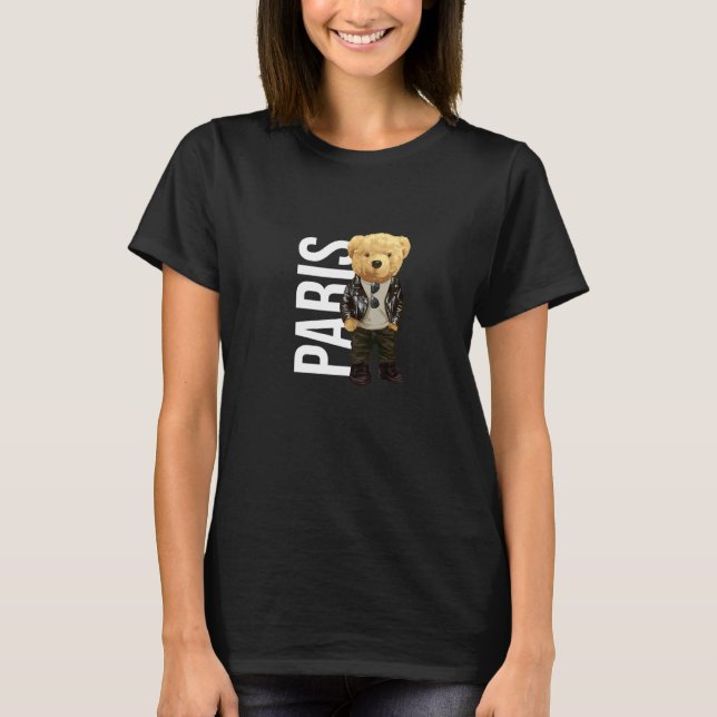 Cool Teddy Bear Boy Paris Style Illustration Graph T-Shirt (Vorderseite)
