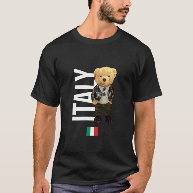 Cool Teddy Bear in Italy Style Illustration Graphi T-Shirt (Vorderseite)