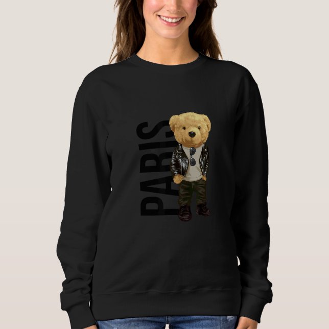Cool Teddy Bear in Paris France Illustration Graph Sweatshirt (Vorderseite)