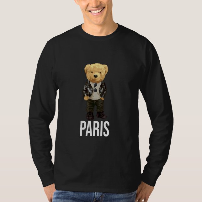 Cool Teddy Bear in Paris France Illustration Graph T-Shirt (Vorderseite)