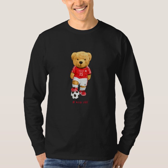 Cool Teddy Bear Soccer Kick Off Style Illustration T-Shirt (Vorderseite)