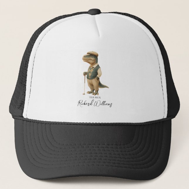 Cool Tee-Rex Golfer Dinosaur Signature Name Truckerkappe (Vorderseite)