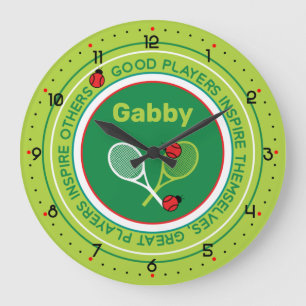 Cool tennis slogan with custom name  große wanduhr
