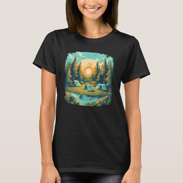 Cool Tents at Lake with Sunrise in summery wildern T-Shirt (Vorderseite)