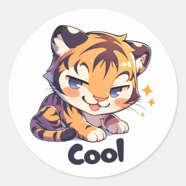 Cool Tiger Anime Runder Aufkleber (Vorderseite)