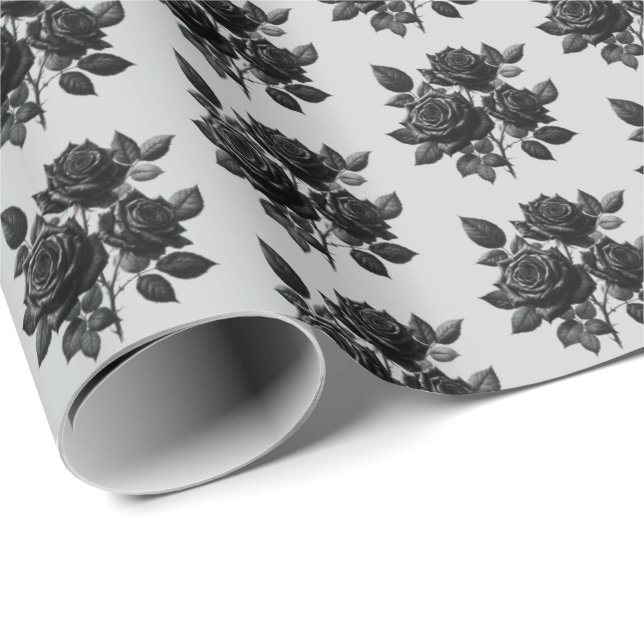 Cool tiled black Gothic roses pattern  Geschenkpapier (Rolleneckpunkt)