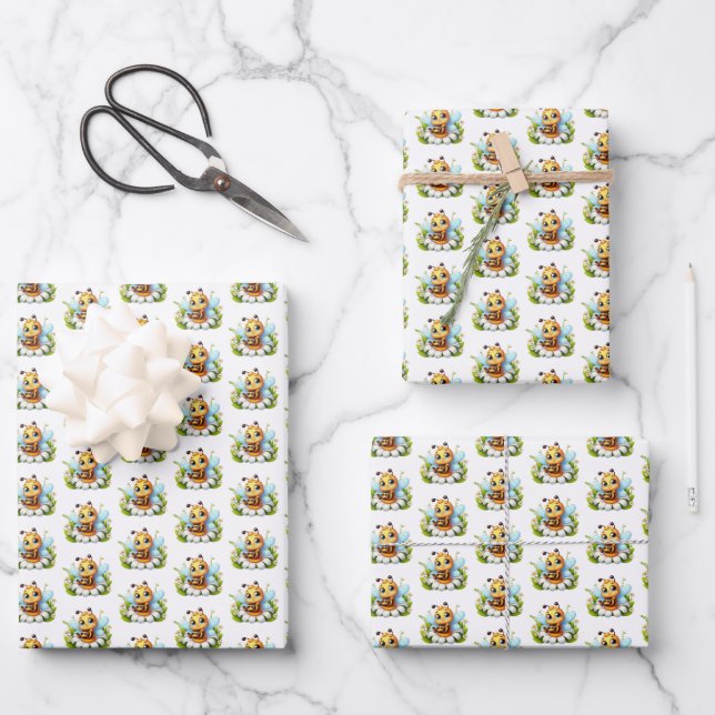 Cool tiled unisex baby bee pattern  geschenkpapier set (Vorderseite)