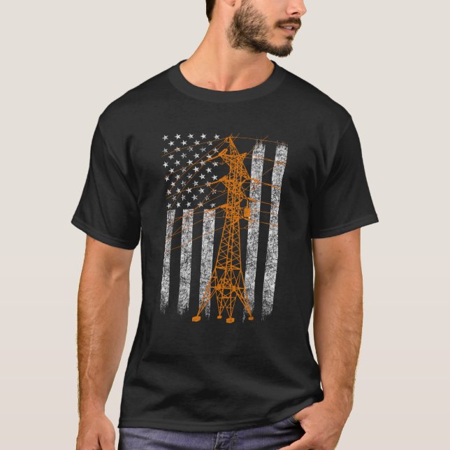 Cool Transmission Tower American Flag Lineman T sh T-Shirt (Vorderseite)