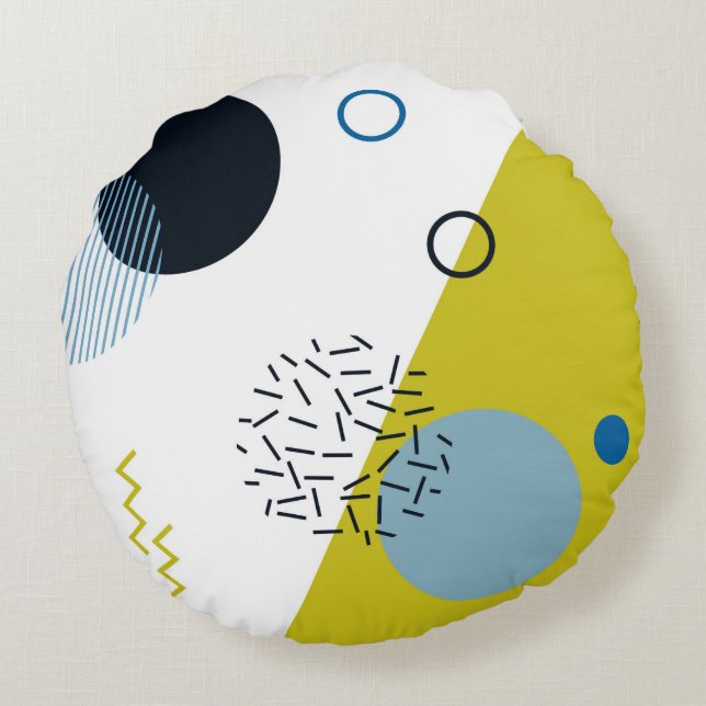 Cool, trendig, modern, geometrisch grün von Memphi Rundes Kissen (Rückseite)