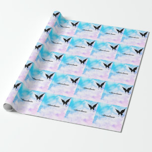 Cool Trendy Blue Buterfly mit Ihrem Namen Wrapping Geschenkpapier