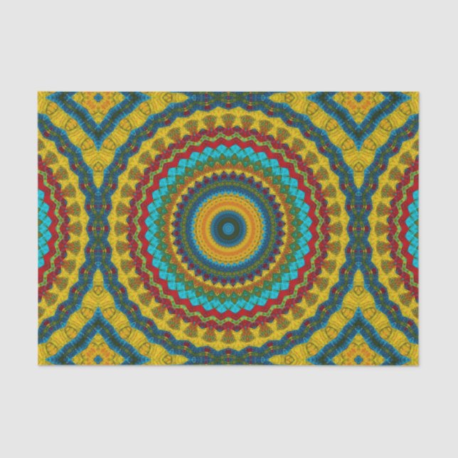 Cool Trendy Blue Red Yellow Mandala Tribal Ethnic Seidenpapier (Vorderseite)