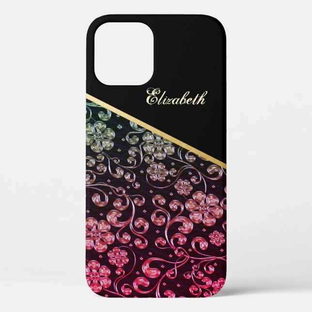 Cool trendy Gold Black Blume Personalisiert Case-Mate iPhone Hülle (Rückseite)