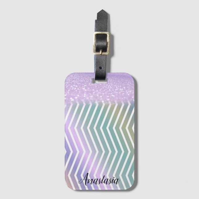 Cool Trendy Lila Glitzer Gepäckanhänger (Vorderseite Vertikal)