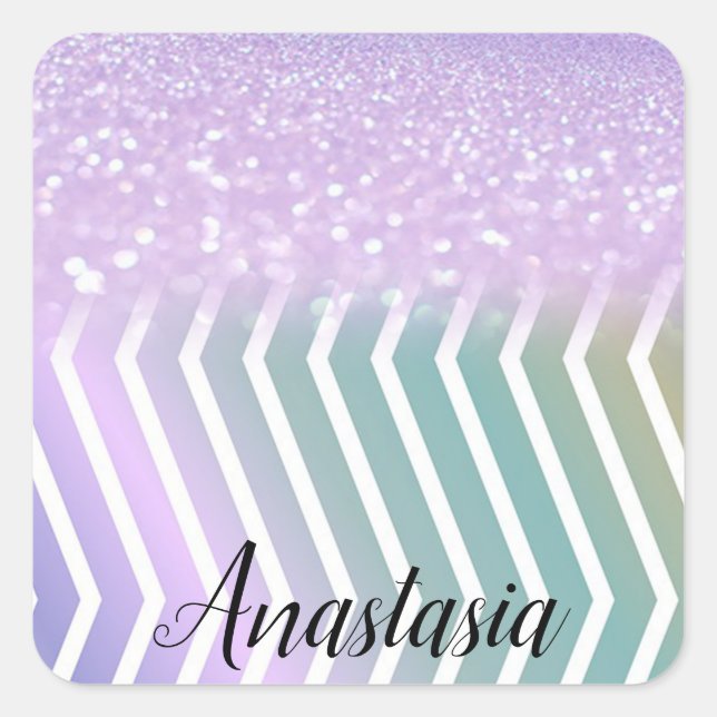 Cool Trendy Lila Glitzer Quadratischer Aufkleber (Vorderseite)