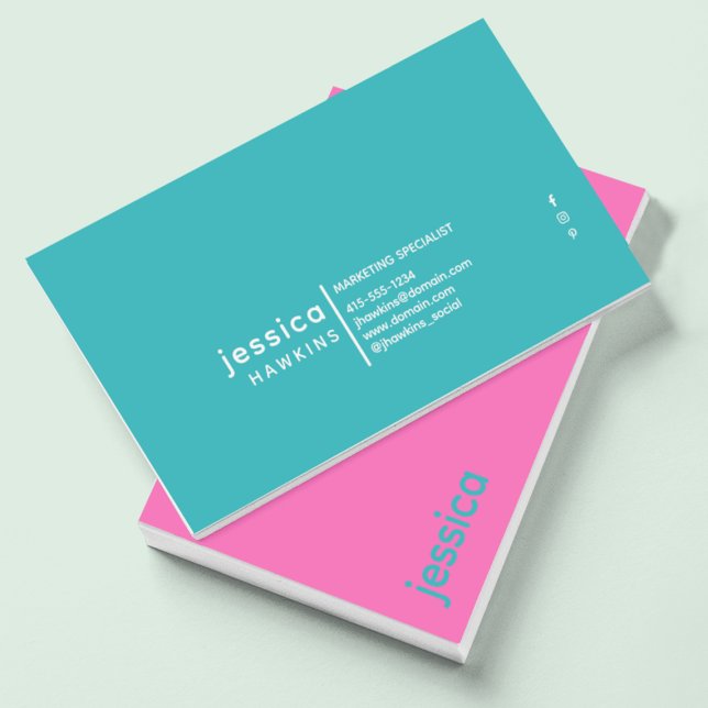 Cool Trendy Modern Hot Pink & Verdigris Blue Green Visitenkarte (Von Creator hochgeladen)