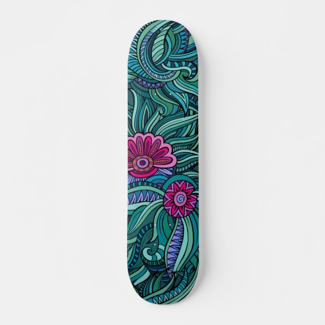 Cool Trendy Modernes Abstraktes Blumenmuster Skateboard (Vorne)