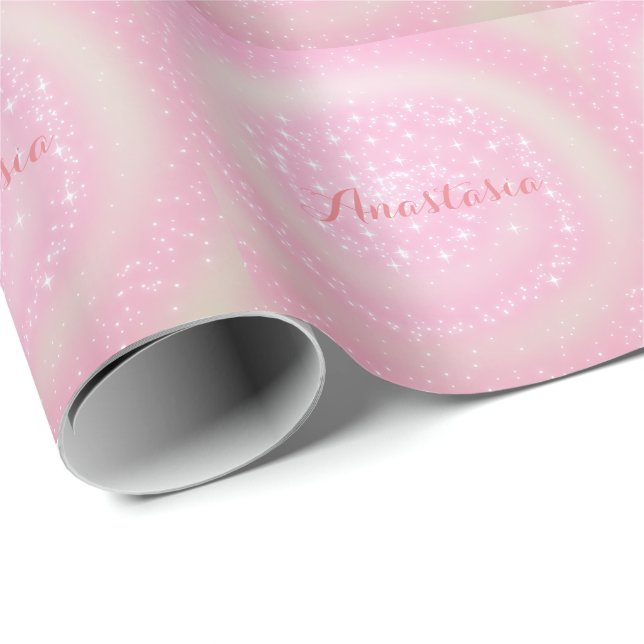 Cool Trendy Pink Funkelnd mit Ihrem Namen Geschenkpapier (Rolleneckpunkt)