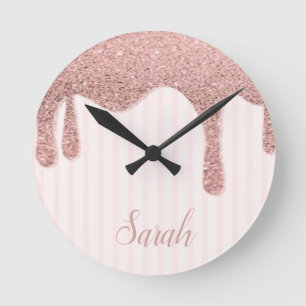 Cool Trendy Pink Glitzer Runde Wanduhr