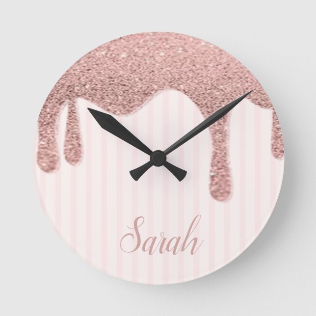 Cool Trendy Pink Glitzer Runde Wanduhr (Vorderseite)