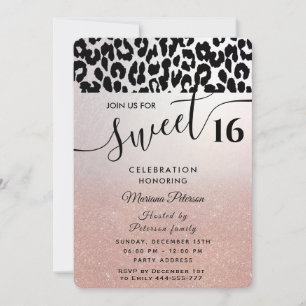 Cool Trendy Rose gold ombre leopard sweet 16 Einladung