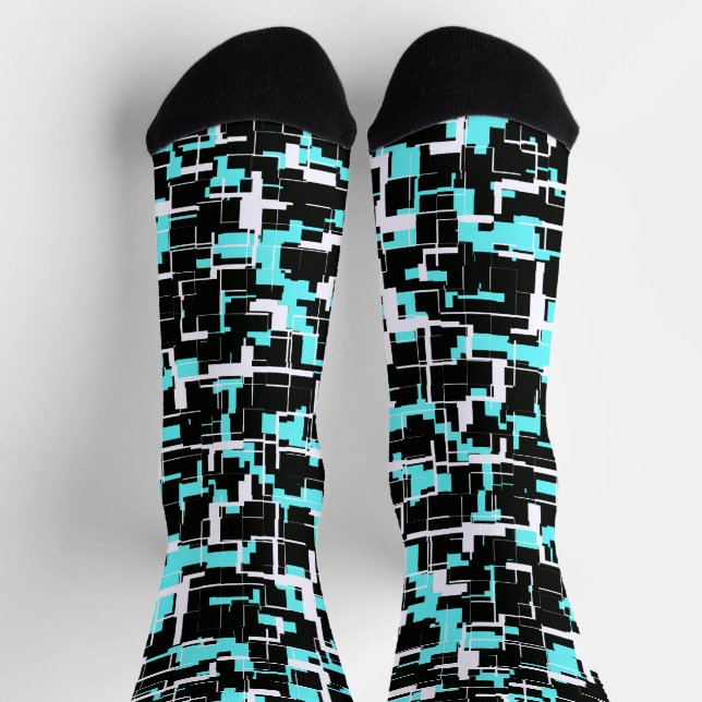 Cool Trendy Schwarz-weiß Aquamarin Blue Pattern Socken (Oben)