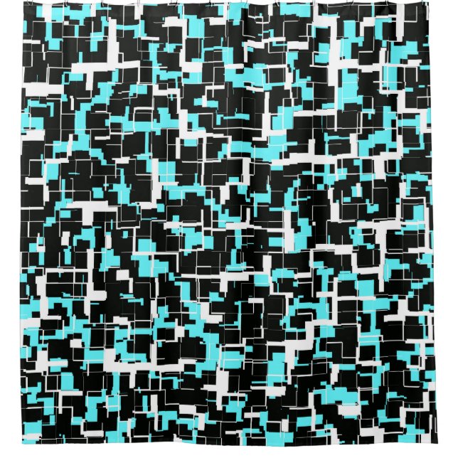 Cool trendy Schwarz-weiß Blue Pattern Duschvorhang (Vorderseite)